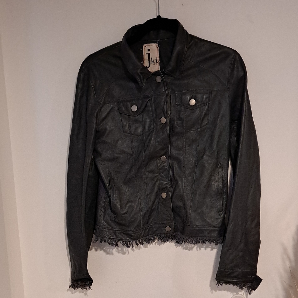 Jkt NYC Women's Gray Leather Jacket Size M B108